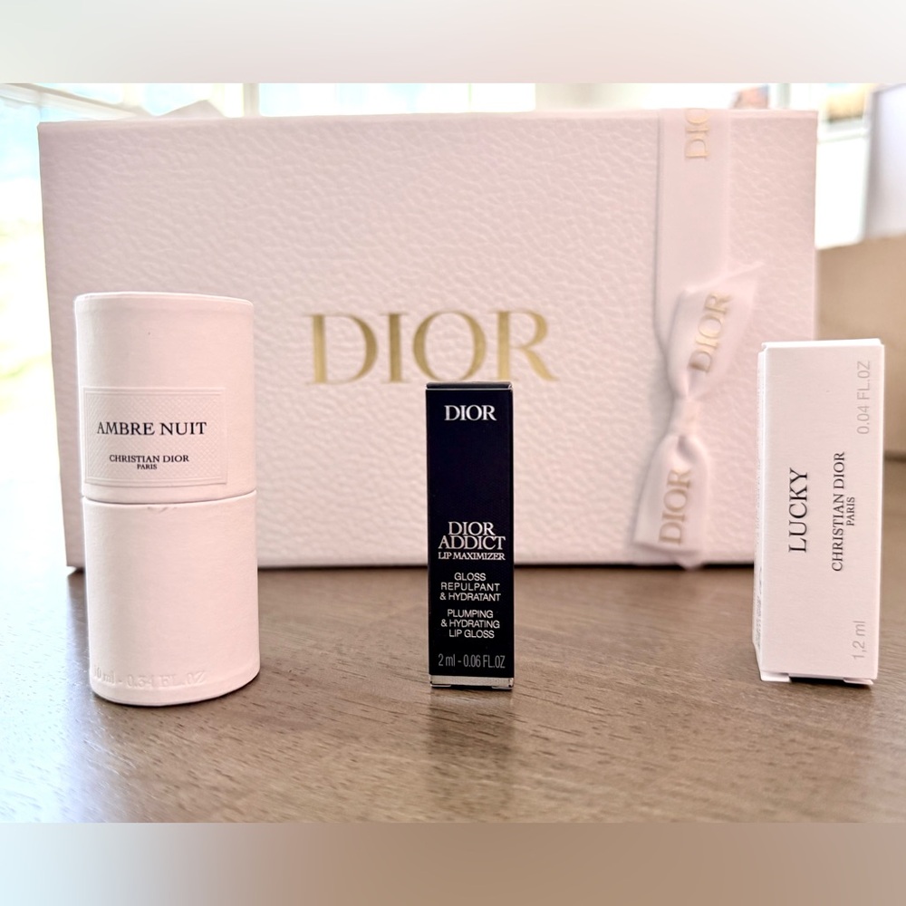 Dior 3 Piece Travel Bundle, Lip Maximizer, AMBRE NUIT and Lucky